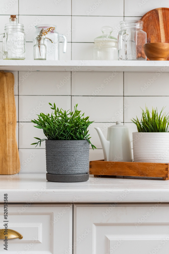 artificial plants in a bright kitchen artificial plants in a bright kitchen