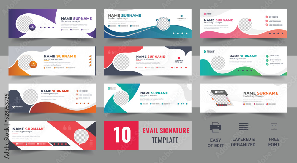 Email signature template design bundle, Corporate mail business email signature vector banner template