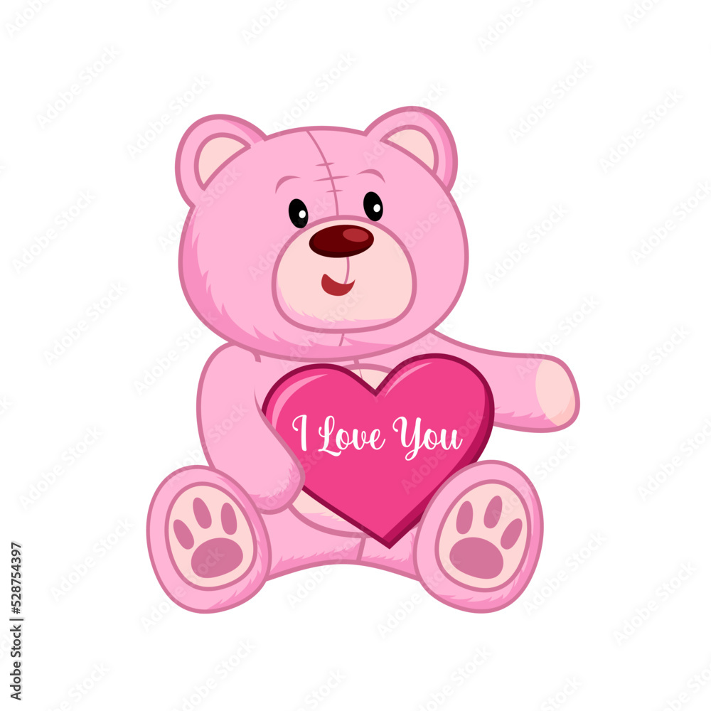 Fototapeta premium cute teddy bear illustration hugging heart