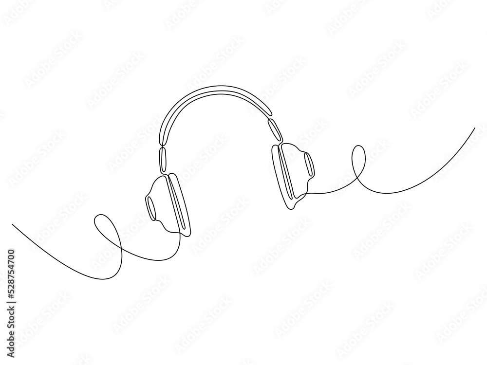 Headphones continuous line art. Hand drawing music gadget symbol. Vector isolated on white. Headphones continuous line art. Hand drawing music gadget symbol. Vector isolated on white.