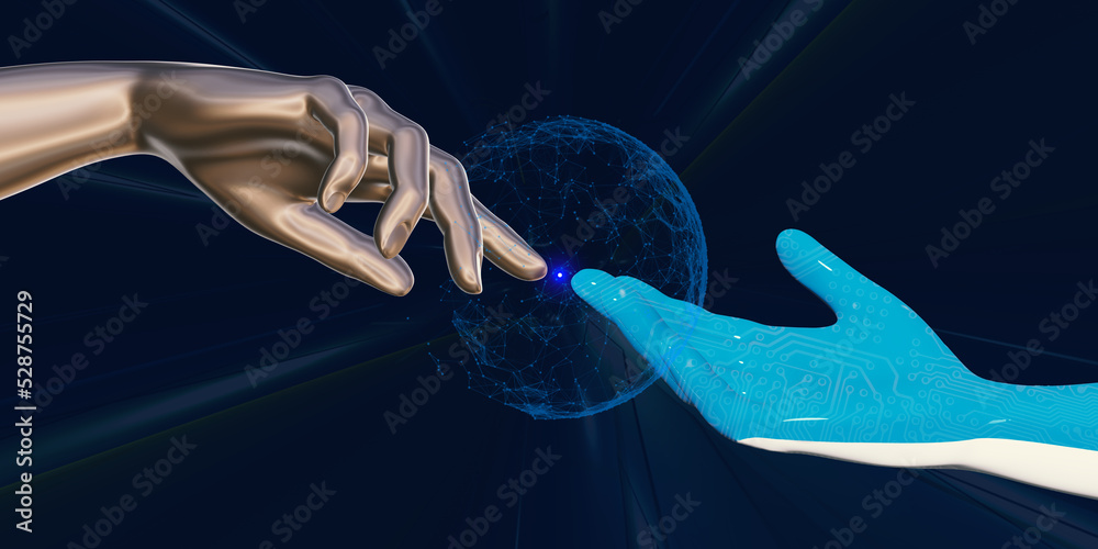 Image of hands reaching for each other through the Metaverse concept VR ...