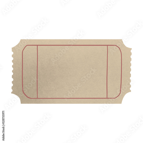 mockup for any kind of tickets in handdrawn, cartoon, retro style isolated on white background with clipping path. grunge paper or cardboard coupon template for cinema, theatre. blank event ticket.