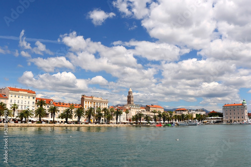 Promenade in Split, Croatia with landmark architecture and sailing boats. © jelena990