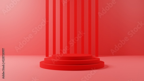 minimal red podium mockup  pedestal product presentation  empty platform stand display  3d rendering