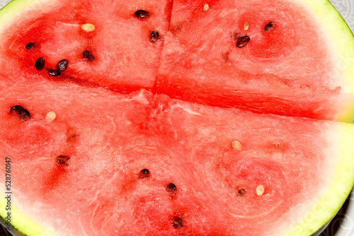 pictured red, juicy flesh of watermelon