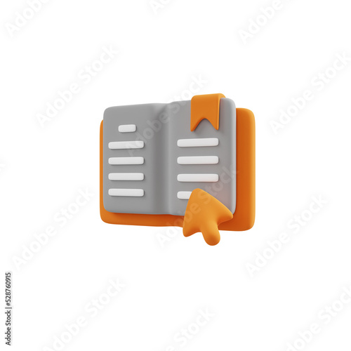 Ebook, reading, online learning, mouse arrow, bookmark, course, education learning 3D Icons.