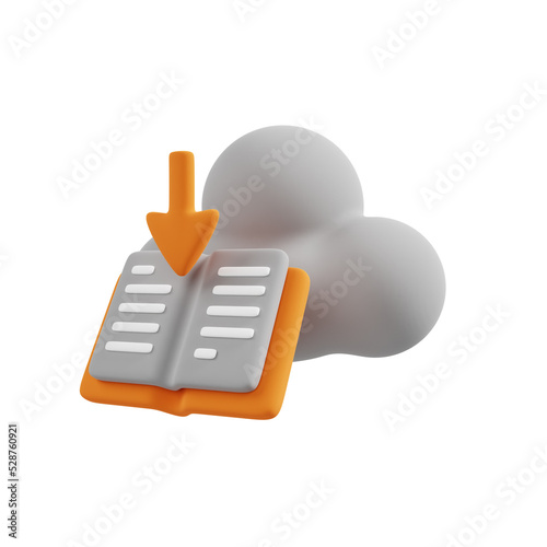 Download from server, arrow, e-book, online tutorial, online course, cloud download, education learning class 3D icon.