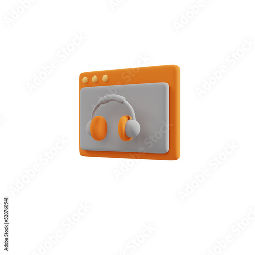 Listening practice, online learning, listening practice with headphones on computer, minimalistic 3D icon