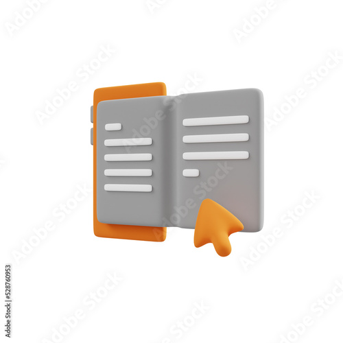 3d rendering ebook icon, book in front of smartphone, mobile reading, online course, mobile article.