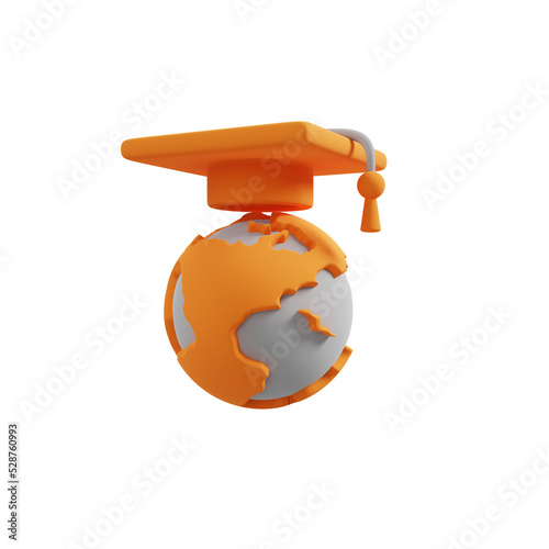 College cap, graduation cap, education, degree ceremony concept, global education, 3D rendering icon, cartoon simple style.