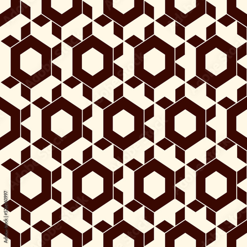 Honeycomb seamless pattern. Hexagon mosaic tiles ornament. Ethnic surface print. Repeated geometric figures background. Ornamental wallpaper. Modern geo design digital paper. Vector abstract work.