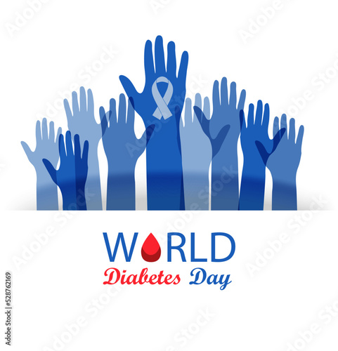 World diabetes day awareness vector illustration with raised human hands 