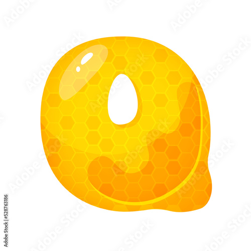 Honey sweet font. Liquid honey cartoon alphabet, Yellow honeycomb vector font. Single letter.