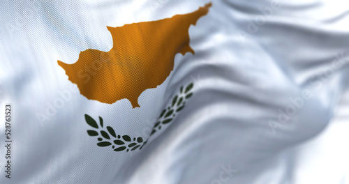 Close-up view of the cypriot national flag waving in the wind