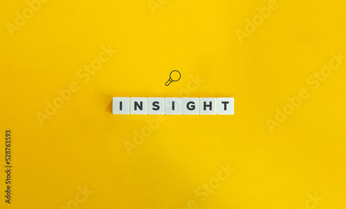 Insight Word and Icon. Block Letter Tiles on Yellow Background. Minimal Aesthetics.