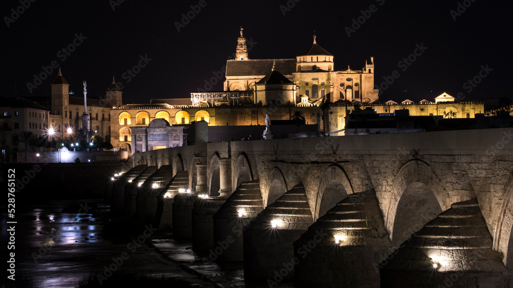 Cathedral of Cordoba (Andalusia Spain) with bridge at night