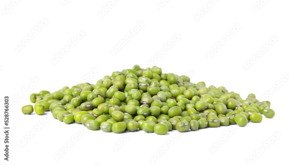 Pile of green mung beans isolated on white. Organic grains Pile of green mung beans isolated on white. Organic grains