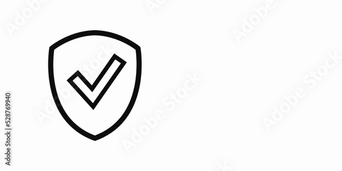 Black icon of a shield and a check mark. Place for text. Copy space. Information protection and security concept. Vector illustration.