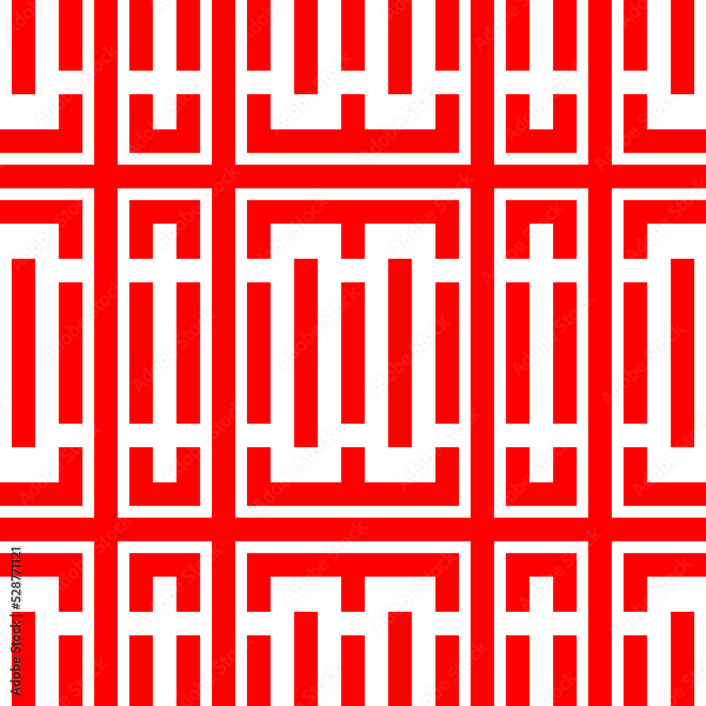 Repeated stylized red rectangles on white background. Quadrangles wallpaper. Seamless surface pattern design with symmetrical polygons ornament. Geometric motif. Digital paper for print. Vector art Repeated stylized red rectangles on white background. Quadrangles wallpaper. Seamless surface pattern design with symmetrical polygons ornament. Geometric motif. Digital paper for print. Vector art