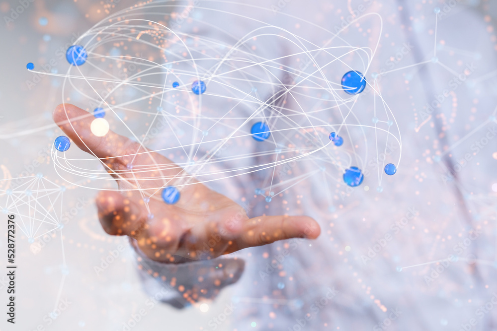 Global network. Blockchain. 3D illustration. Neural networks and artificial intelligence. Abstract