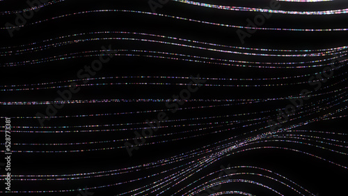 Dots wave. Abstract background. Neon light. Particle effects. Isolated on black backdrop. Big data concept. Colorful dotted lines