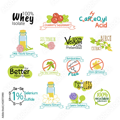 Natural healthy product, sticker element set photo