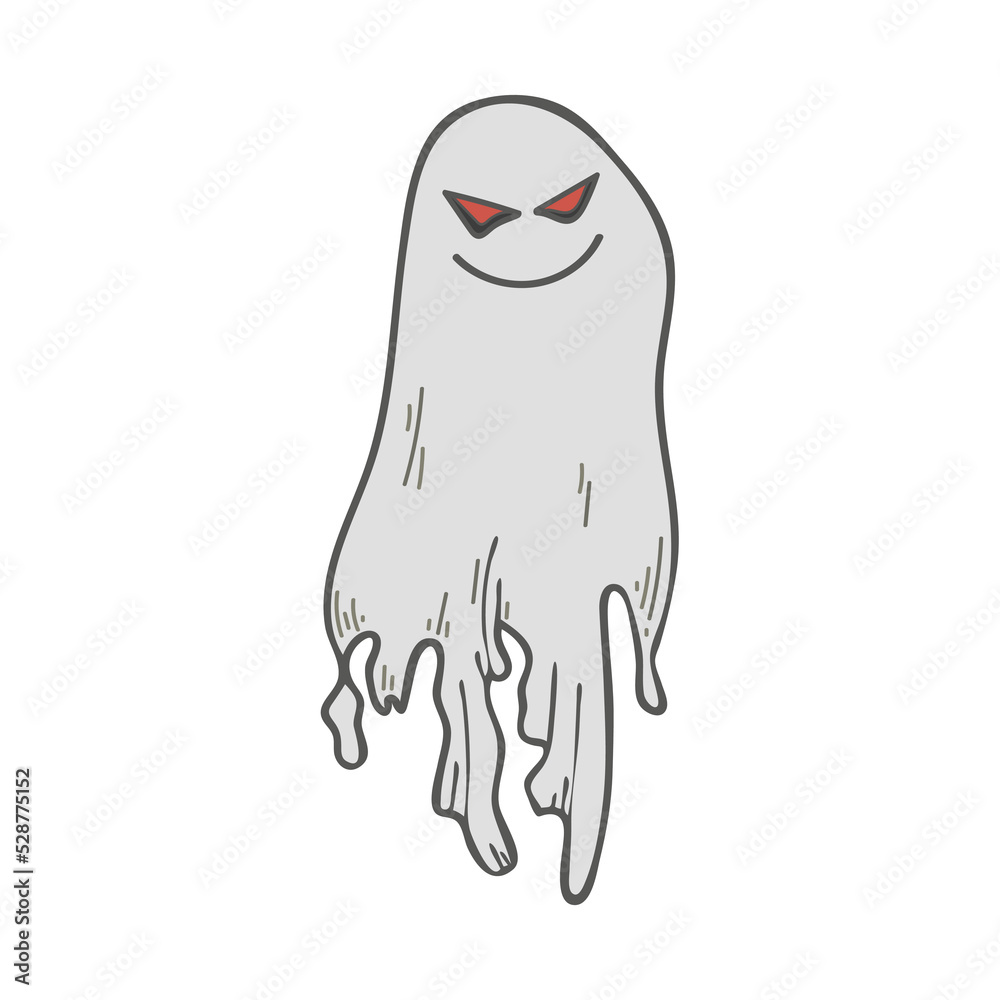 Scary ghost flat. Spooky soul. Autumn Halloween holiday. Angry face. Monster costume. Hand drawn vector illustration. Scary ghost flat. Spooky soul. Autumn Halloween holiday. Angry face. Monster costume. Hand drawn vector illustration.