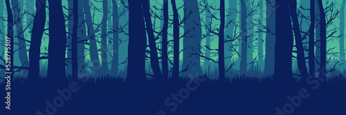 silhouette of dead tree forest at sunset landscape vector illustration good for wallpaper, background, backdrop, banner, web, game art, travel, adventure and design template