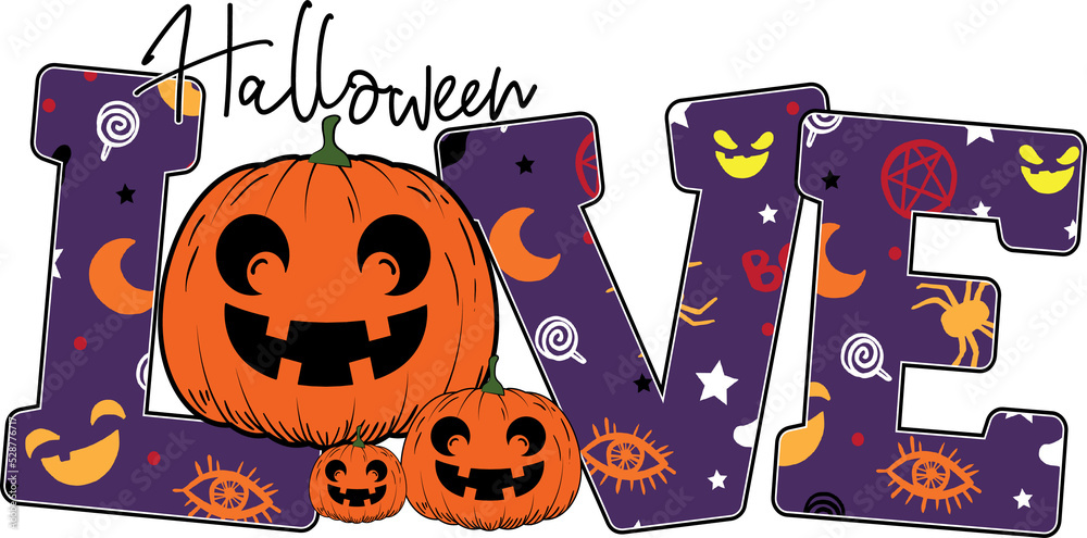 Love Halloween Sublimation Design, perfect on t shirts, mugs, cards and much more