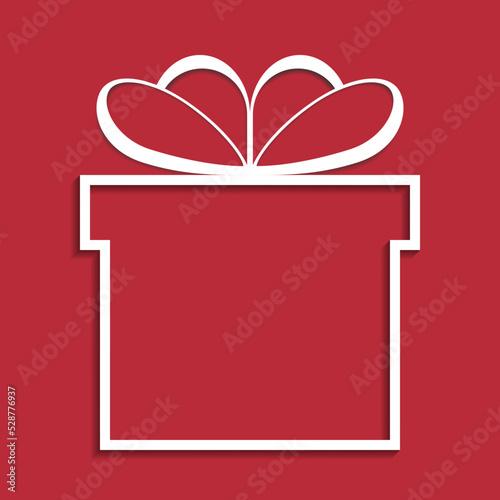 white gift box with bow on red background. Vector illustration
