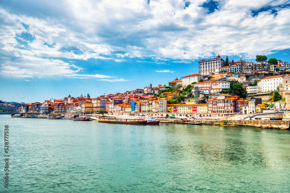 Porto Cityscape of Old Town and Douro River during a Sunny Day