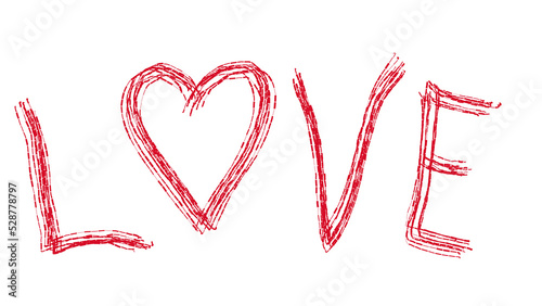 Red isolated word love with a heart overlay