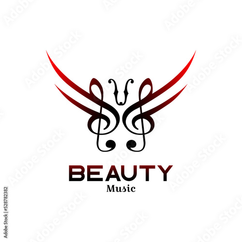 Music Notes Key Clef Mirroring Like Butterfly Wings, Suitable For Symphony Music Community Logo