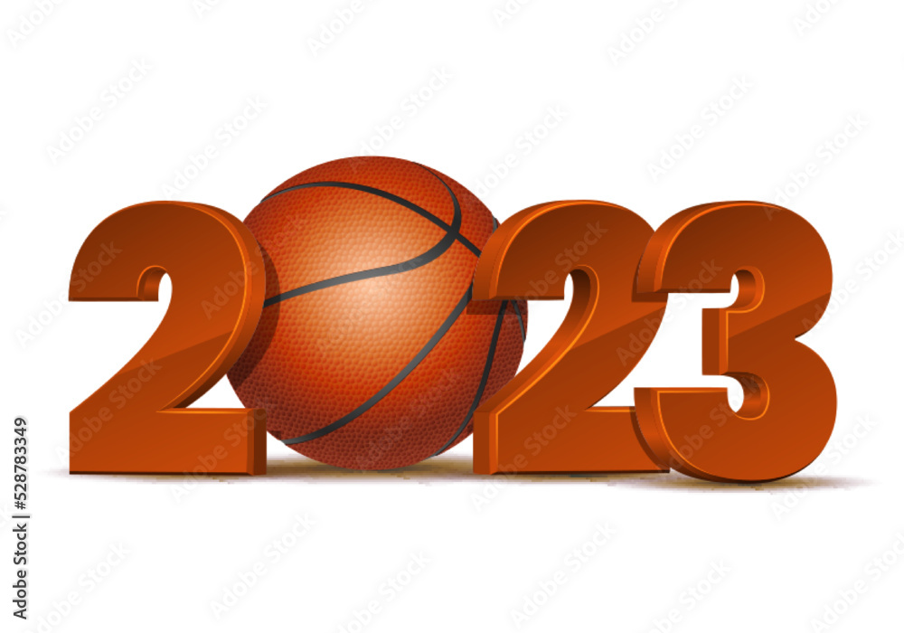 New Year numbers 2023 with basketball ball isolated on white background