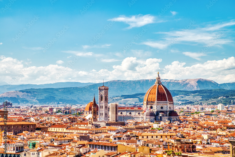 Florence Aerial View of Cathedral of Santa Maria del Fiore with Duomo during Beautiful Sunny Day