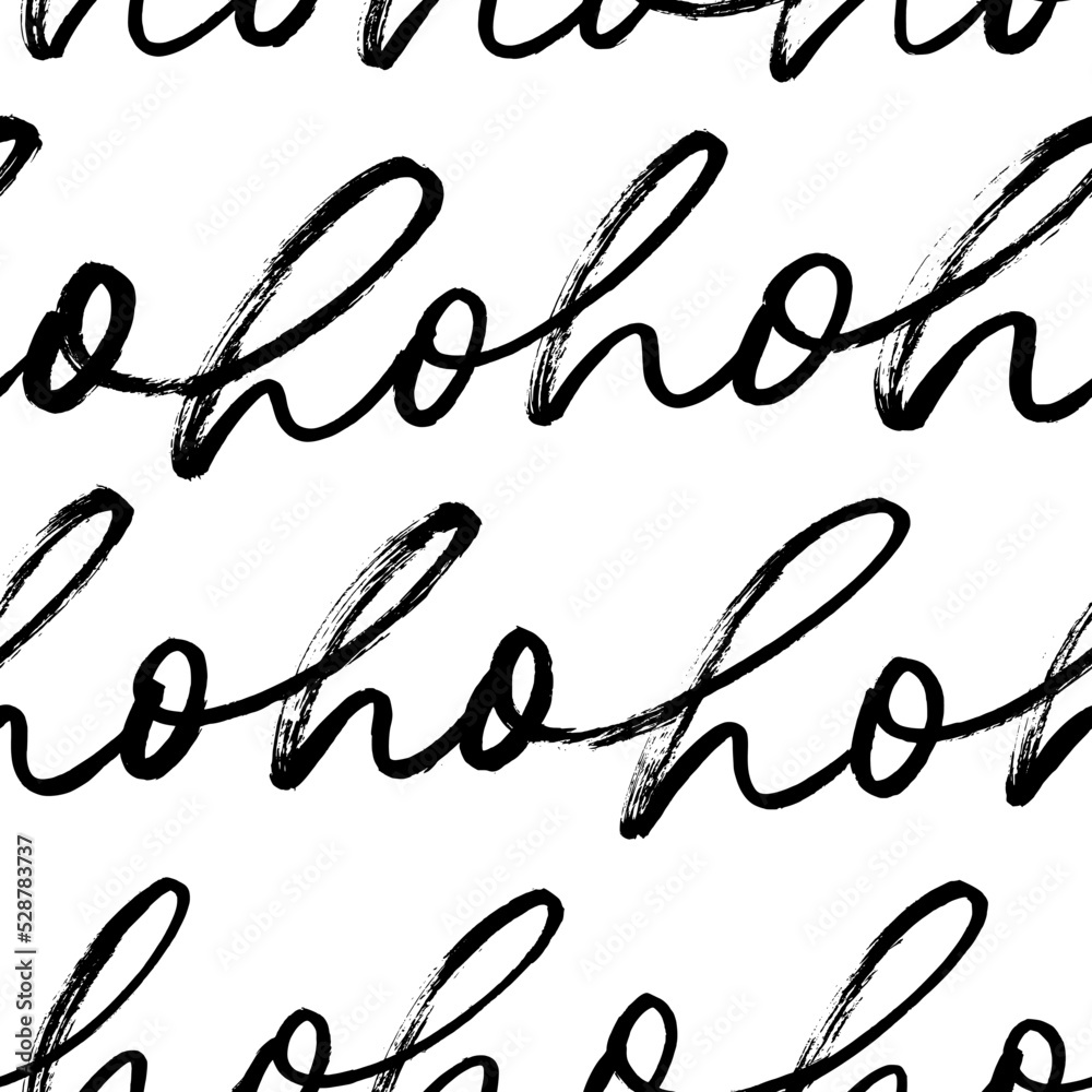 Seamless pattern with phrase ho ho ho. Hand drawn lettering ornament. Seamless texture for Merry Christmas. Santa Claus laugh. Pattern with calligraphy and handwritten words for gift wrapping, . Seamless pattern with phrase ho ho ho. Hand drawn lettering ornament. Seamless texture for Merry Christmas. Santa Claus laugh. Pattern with calligraphy and handwritten words for gift wrapping, .