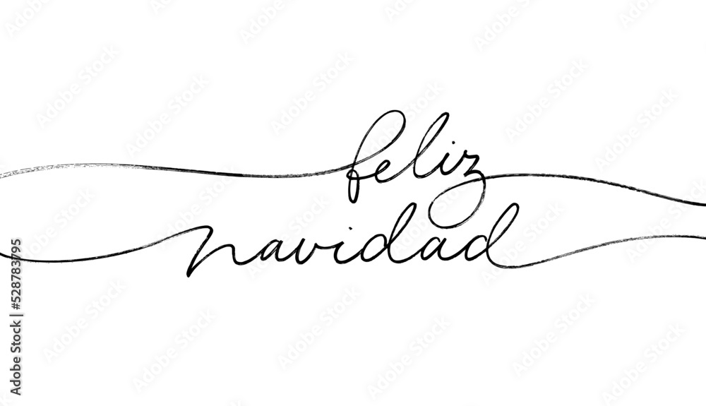 Merry Christmas in Spanish language. Feliz Navidad hand drawn line