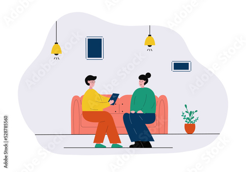 The psychologist talks with the patient. Flat illustration