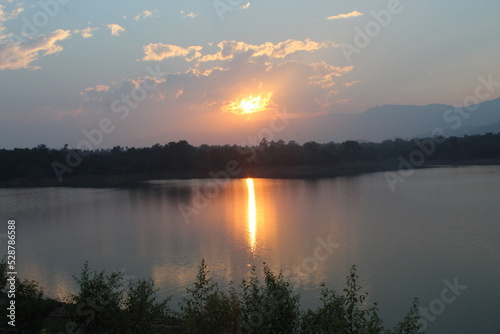 sunset over the river Hd image Background