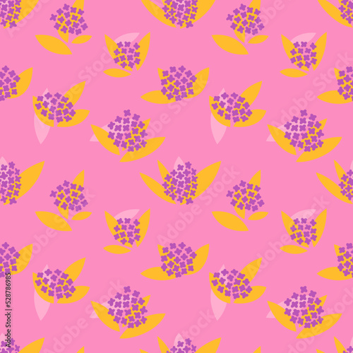 Seamless pattern with flowers on a pink background. Cute vector design for fabric, interior decor, wrapping paper