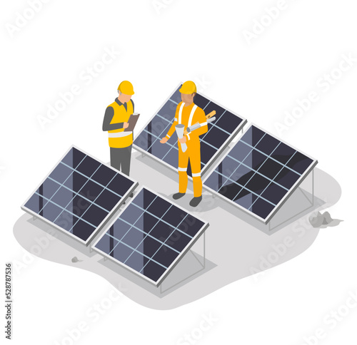 solar power plant mechanical team install engineer examine isometric