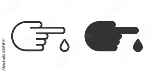 Blood test icon. Blood droplet from finger. Vector illustration.