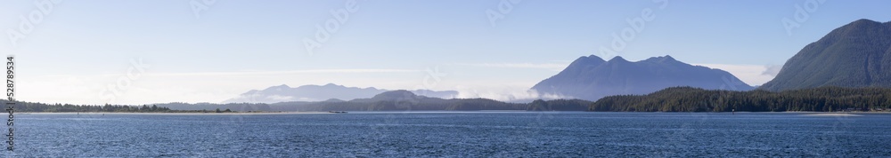Tofino, Vancouver Island, British Columbia, Canada. View of Canadian Mountain Landscape on the West Coast of Pacific Ocean. Nature Background Panorama