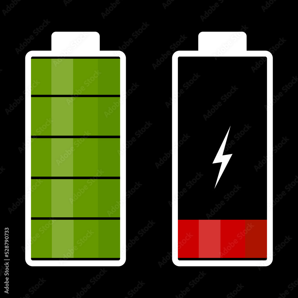 Illustration comparing full and low battery. Vector image Illustration comparing full and low battery. Vector image