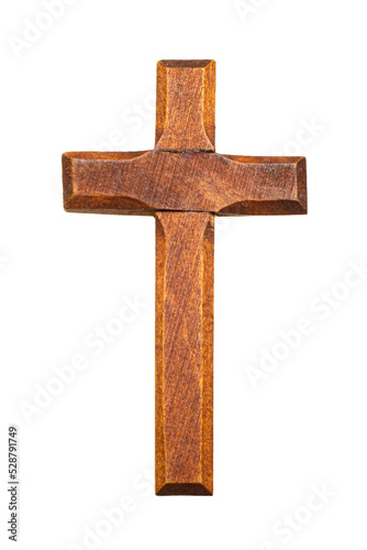Leinwand Poster Wooden Christian cross isolated on white