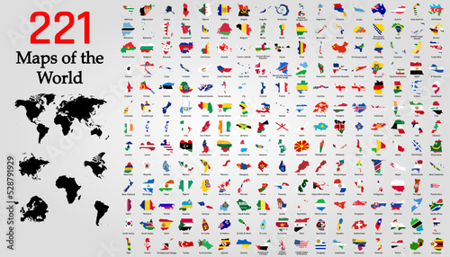 All 225 Complete Countries Map of the World Perfect Icons . A complete maps of the world. Every single country map are listed and isolated with names.
