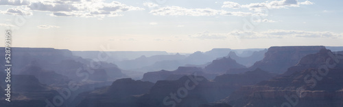 Desert Rocky Mountain American Landscape. Cloudy Sunny Sky. Grand Canyon National Park  Arizona  United States. Nature Background Panorama