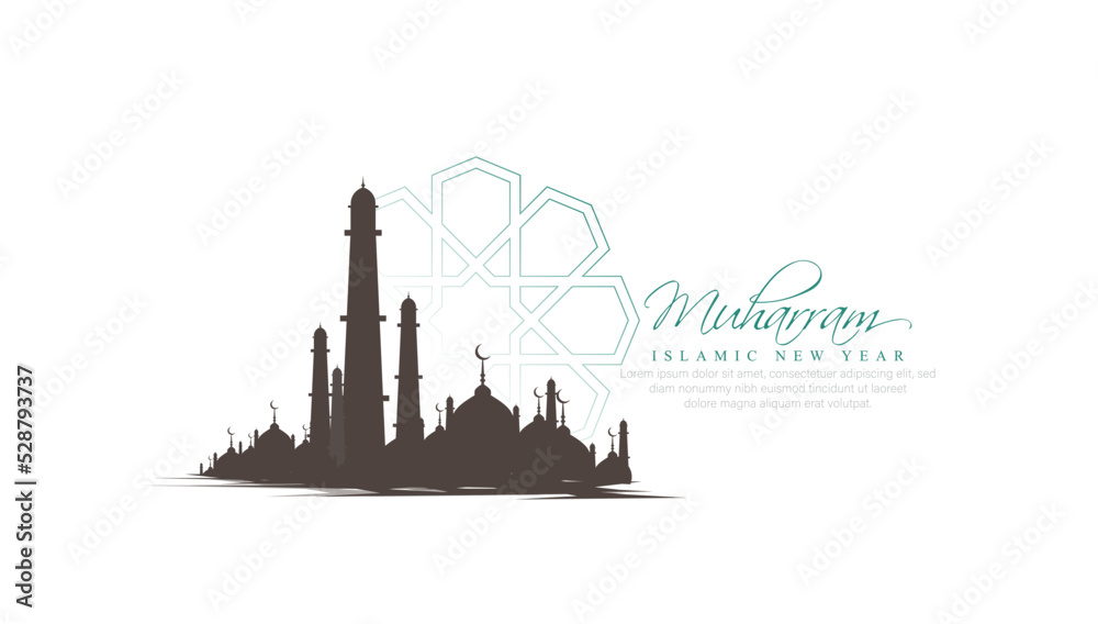Celebrate happy Muharram Islamic new year banner design.