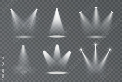 Vector collection of stage spotlight effects on transparent background