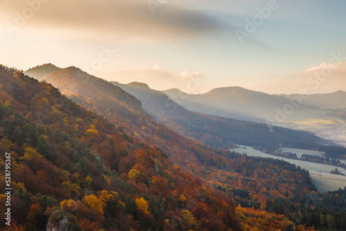 Ridges of hills in autumn colors. National Nature Reserve Sulov Rocks, Slovakia, Europe. © Viliam